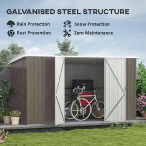Storage Shed W Lockable Door, Galvanized Metal Utility Outdoor Shed For Backyard, Bike, Patio, Light Gray