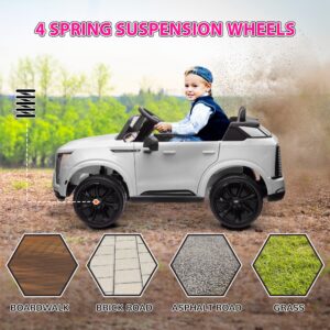 2-Seater 12V 10AH Ride on Truck, Cadillac Escalade Licensed Electric Car for Kids w/ Spring Suspension Wheels, White