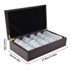 50 PCS Coin Capsules Storage Box With Wooden Case Holder Display