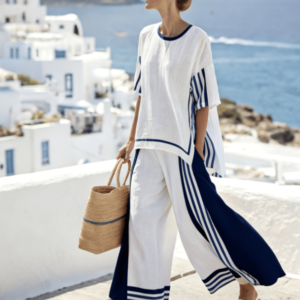 Cotton And Linen Contrasting Striped Vacation Set