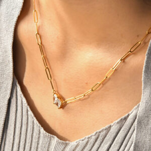 Gold-Plated Square Waterdrop Zircon Stainless Steel Necklace, Versatile Style