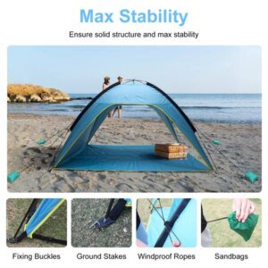 Beach Tent Sun Shelter UPF50 Add UV Protection, 6.9x6.9ft Beach Canopy Tent For 4-6 Adults, Portable Outdoor Sun Shade Tent With Carry Bag