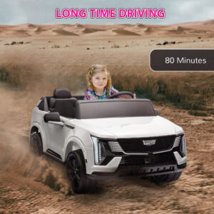 2-Seater 12V 10AH Ride on Truck, Cadillac Escalade Licensed Electric Car for Kids w/ Spring Suspension Wheels, White