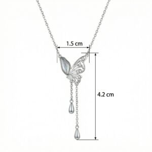925 Sterling Silver Elegant Silver Butterfly Necklace with Iridescent Wing and Teardrop Charms