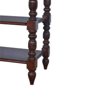 Solid Wood Turned Occasional Table, 1 Drawer,2 Big Shelves, Dark Brown