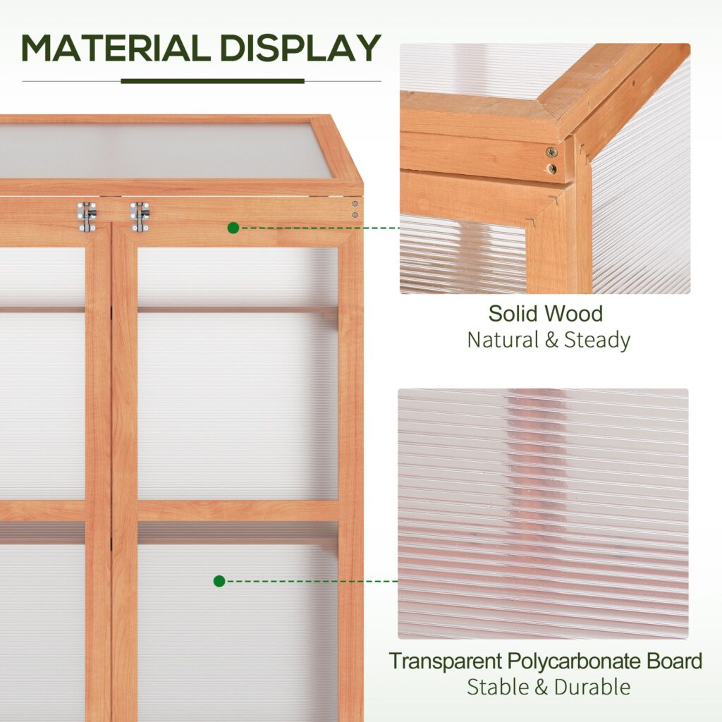 Wooden Cold Frame Greenhouse Small Mini Planter Box, 30" L x 24" W x 44" H, Natural