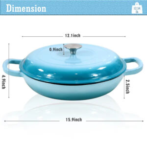 COOKWIN Cast Iron Casserole Braiser 3.8 Quart Heavy Duty Casserole Skillet With Lid And Dual Handles Porcelain Enameled Surface Cookware Pot