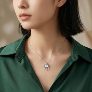 925 Sterling Silver Elegant Silver Ruyi Longevity Lock Pendant Necklace with Gradient Enamel and Bells