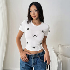 Bow-knot Heart-shaped Short Casual Top For Women