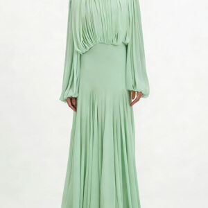 Pleated Patchwork Waist-cinching Long Dress