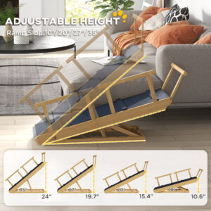 Adjustable Dog Ramp, Foldable Pet Ramp with Non Slip Surface for Bed and Sofa