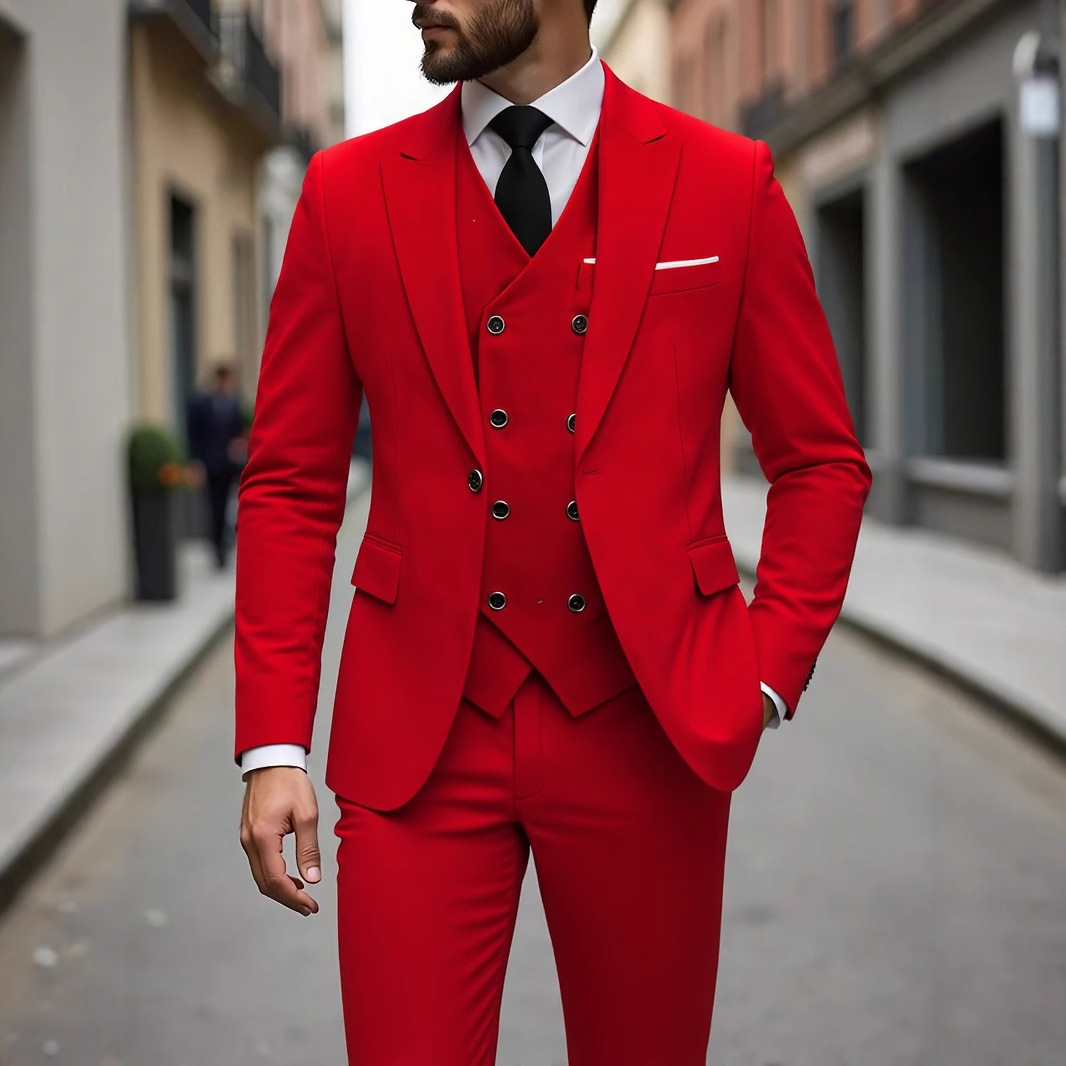 Double-breasted Suit Set Mens Three-piece Business Suit