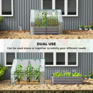4 x 3 x 3ft Raised Garden Bed with Mini Greenhouse, Galvanized Raised Garden Bed with Cover, Clear and Dark Gray