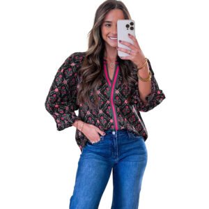 European And American-style Fashion Contrast-color Floral-print Chiffon Blouse