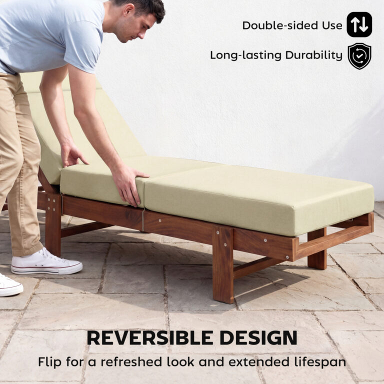 Chaise Lounge Cushion, 4″ Thick Outdoor Lounge Chair Cushions with Ties for Patio, 26″ x 80 ”, Cream White