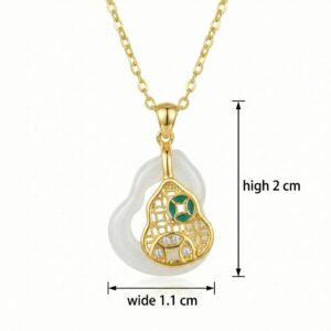 925 Sterling Silver Elegant Hulu Pendant Necklace Featuring White Jade and Intricate Filigree Artistry