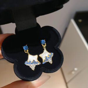 Blue Rhinestone Star Drop Earrings For Women Sparkly Star Dangle Earrings 925 Sterling Silver Needle Fashion Cute Star Jewelry