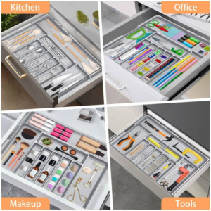 Adjustable 6-9 Compartment Kitchen Drawer Organiser For Large Capacity, Perfect Utensil Drawer Organiser, Cutlery Tray