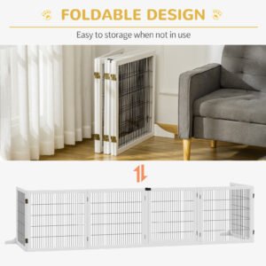 Wooden Pet Gate, 6-Panel Folding Dog Safety Barrier with Support Feet for Small & Medium Dogs, White