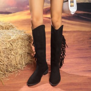 Women's Pointed-Toe Low-Heel Comfortable All-Match Plus-Size Thigh-High Fringe Boots