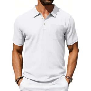 Men’s Lapel Polo Shirt Linen Pocket T-Shirt