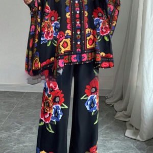 Women's New Fashionable Silky Satin Printed Set