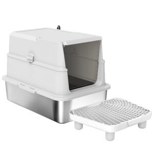 Cat Stainless Steel Cat Litter Box For Big Cats With Flip Cover