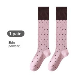 Korean-style Polka-dot Contrast-color Womens Calf Sweet And Versatile Knee-high Puff Socks Made Of Cotton
