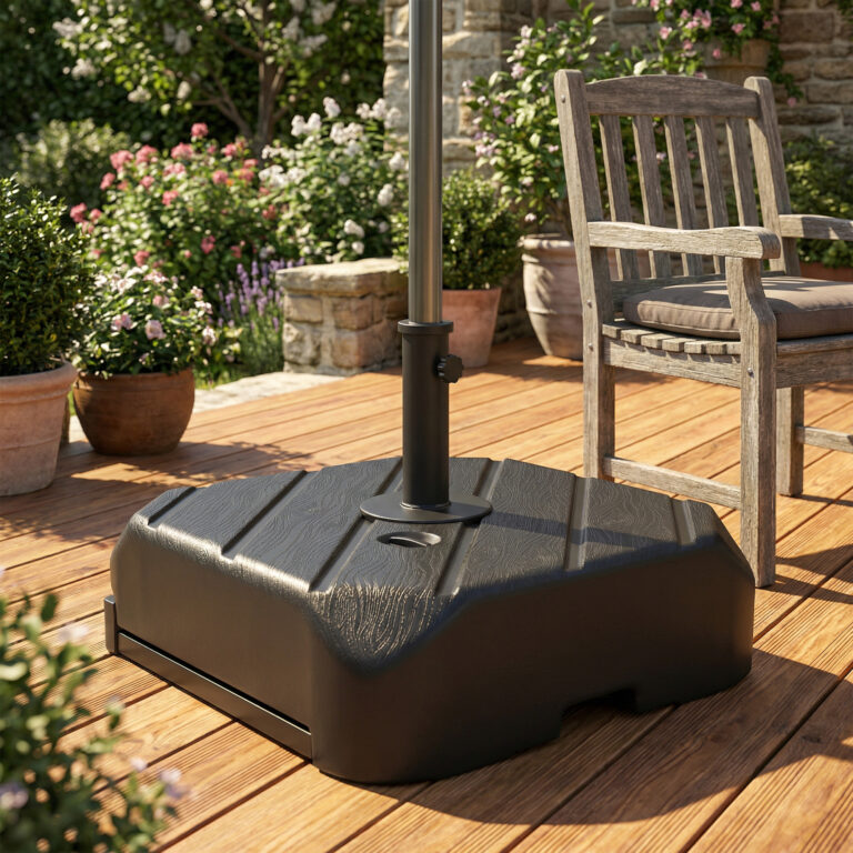 Patio Umbrella Base with Wheels, Telescopic Handle, 158 lb Sand or 99 lb Water Filled Umbrella Stand, Black