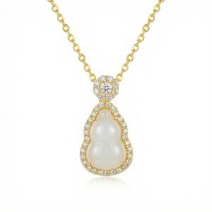 925 Sterling Silver Elegant Wulu Pendant Necklace with Lustrous White Gemstone and Sparkling Accents