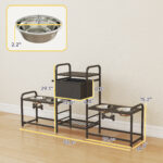 3 Height Adjustable Dog Bowl Stand with 2 Feeding Stations, Toy Bin Basket, Black