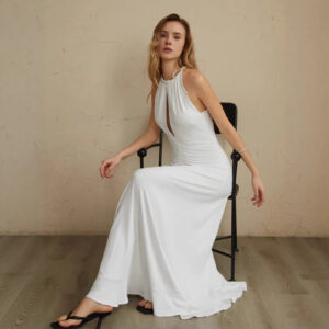 Slimming Pleated Solid-Color Womens Summer Dress