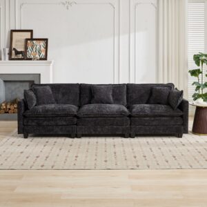 Cloud Sofa 3 Seats Ottoman Is Not Included, Modern Sectional Couch, For Living Room Bedroom And Apartment, Comfy Double Layer Upholstered Seat Cushion, Breathable Chenille Fabric, Black,SW5013BK
