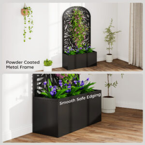 Metal Garden Bed with Trellis for Climbing Plants, Freestanding or Wall Mounted Flower Bed for Garden, Patio, Balcony