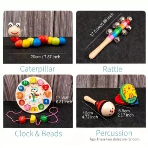 9 In 1 Wooden Toys Rattle Bell Drum Column Set Musical Instruments Sensory Music