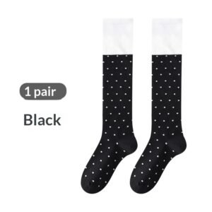 Korean-style Polka-dot Contrast-color Womens Calf Sweet And Versatile Knee-high Puff Socks Made Of Cotton