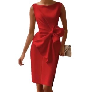 Mid-length Fitted Dress With A Cinched Waist And Bow Detail