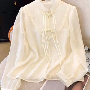 Elegant All-Match Patchwork Lace Long-Sleeve Shirt Top For Women