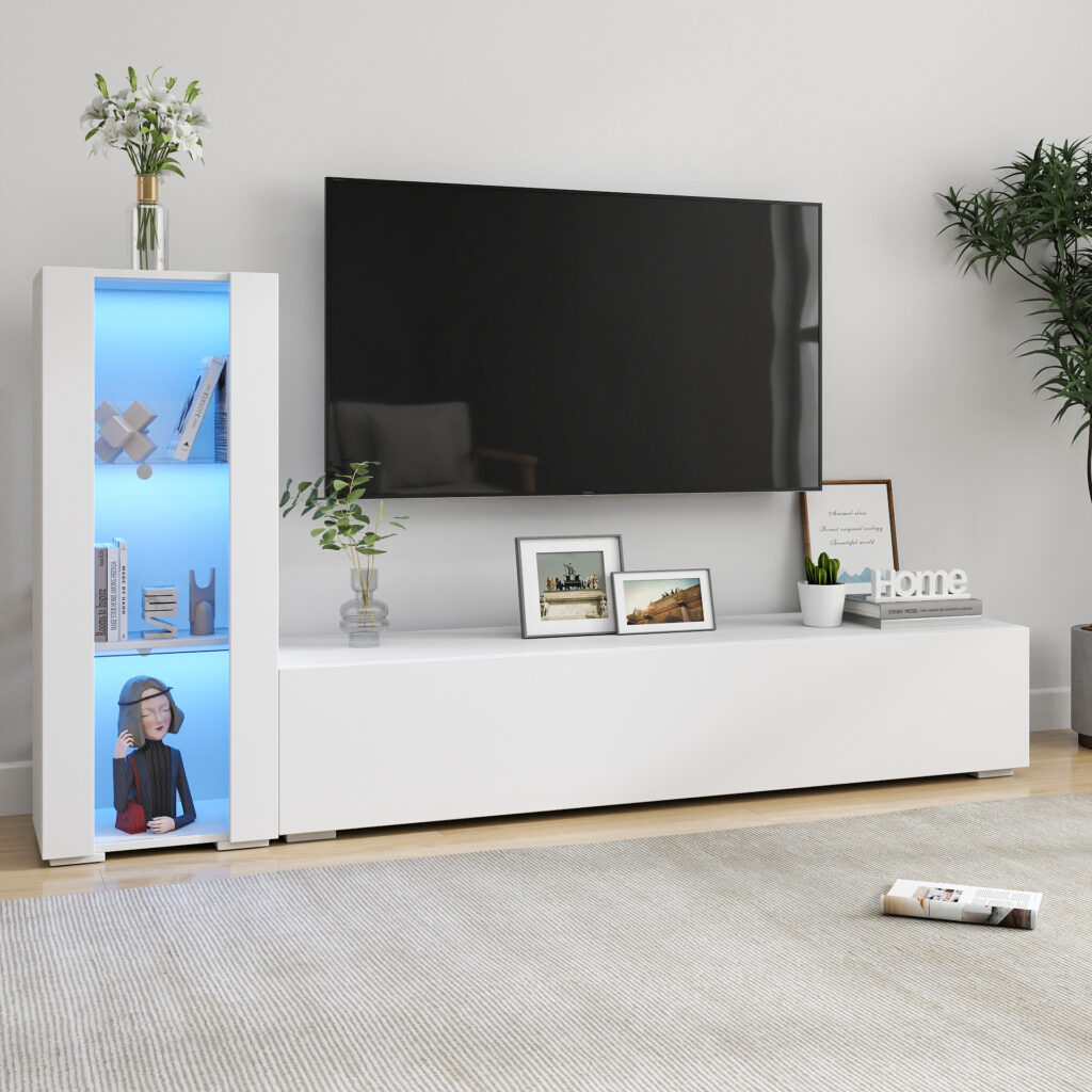 Storage Cabinets With Aluminum Strip Lamp,with Glass Shelves, For Living Room Bedroom Office