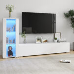 Storage Cabinets With Aluminum Strip Lamp,with Glass Shelves, For Living Room Bedroom Office