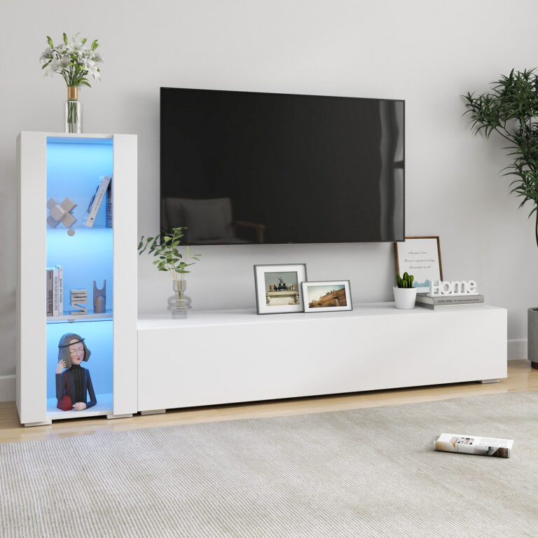 Storage Cabinets With Aluminum Strip Lamp,with Glass Shelves, For Living Room Bedroom Office