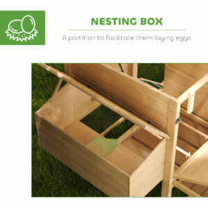 Wooden Chicken Coop With Nesting Box, Removable Tray, Ramp Run, Natural Wood