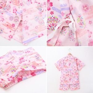 Girls' Pure Cotton Jinpei Kimono Yukata Set