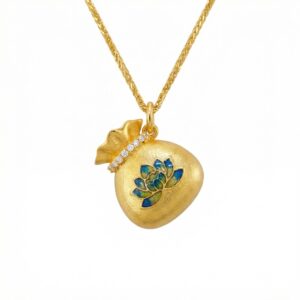 925 Sterling Silver Elegant Fortune Pouch Necklace Featuring Vibrant Floral Enamel and Shimmering Accents