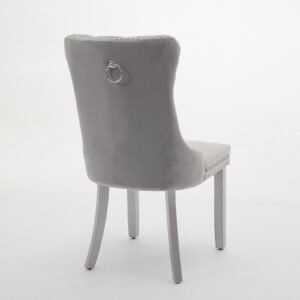 A&A Furniture, Nikki Modern, High-end Tufted Solid Wood Contemporary Velvet Upholstered Dining Chair With Wood Legs Nailhead Trim 2-Pcs Set, Light Gray,