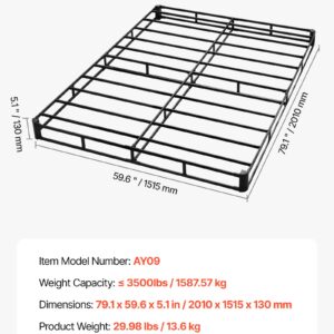Box Spring, Queen Size Bed Frame With Washable Fabric Cloth, Heavy Duty Metal Frame For Queen Bed, 5.1 In Mattress Foundation, 3500 Lbs Max Weight Capacity, Easy Assembly, 79.1 X 59.6 X 5.1 In