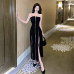 Tube-top Trend Zipper Slit Maxi Dress