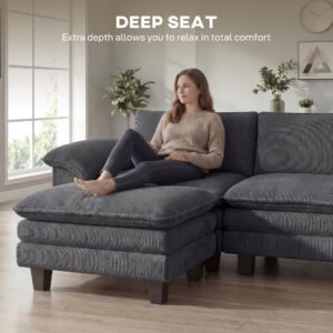 Sectional Sofa, L Shaped Couch with Deep Seat, Movable Ottoman and Pillow-top Armrests, Dark Gray