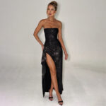 Fashionable Strapless Slit Dress For Women