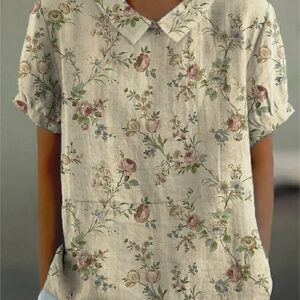 Women’s Printed Lapel Short-Sleeve Top